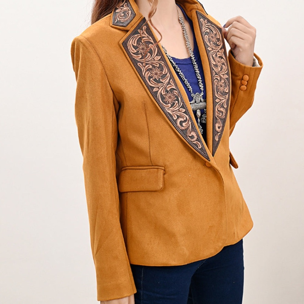 American Darling leather look collar (print) Womens western Blazer Jacket in Bla - Picture 7 of 9